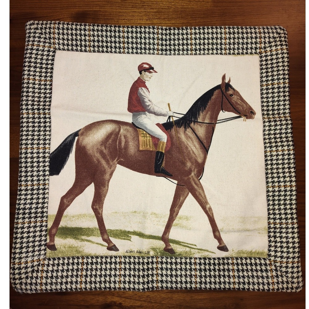 Hines of Oxford Tan Horse Riding Tapestry Pillow Cover Houndstooth England